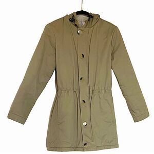 American Apparel Khaki 100% Cotton Sherpa Lined Hooded Safari Jacket Sz XS